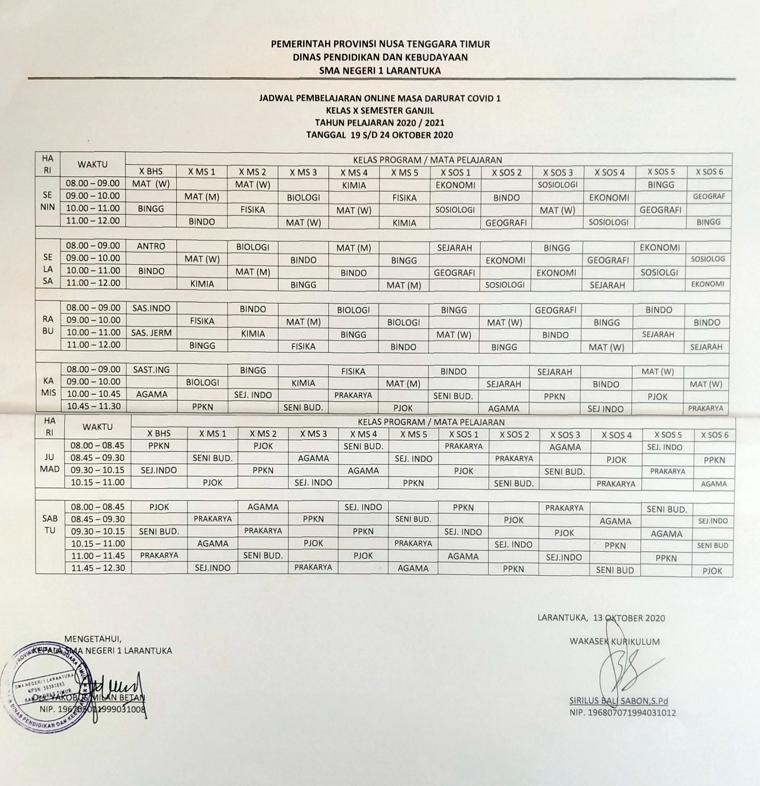 SMA NEGERI 1 LARANTUKA : JADWAL PJJ TAHAP 2 KELAS X