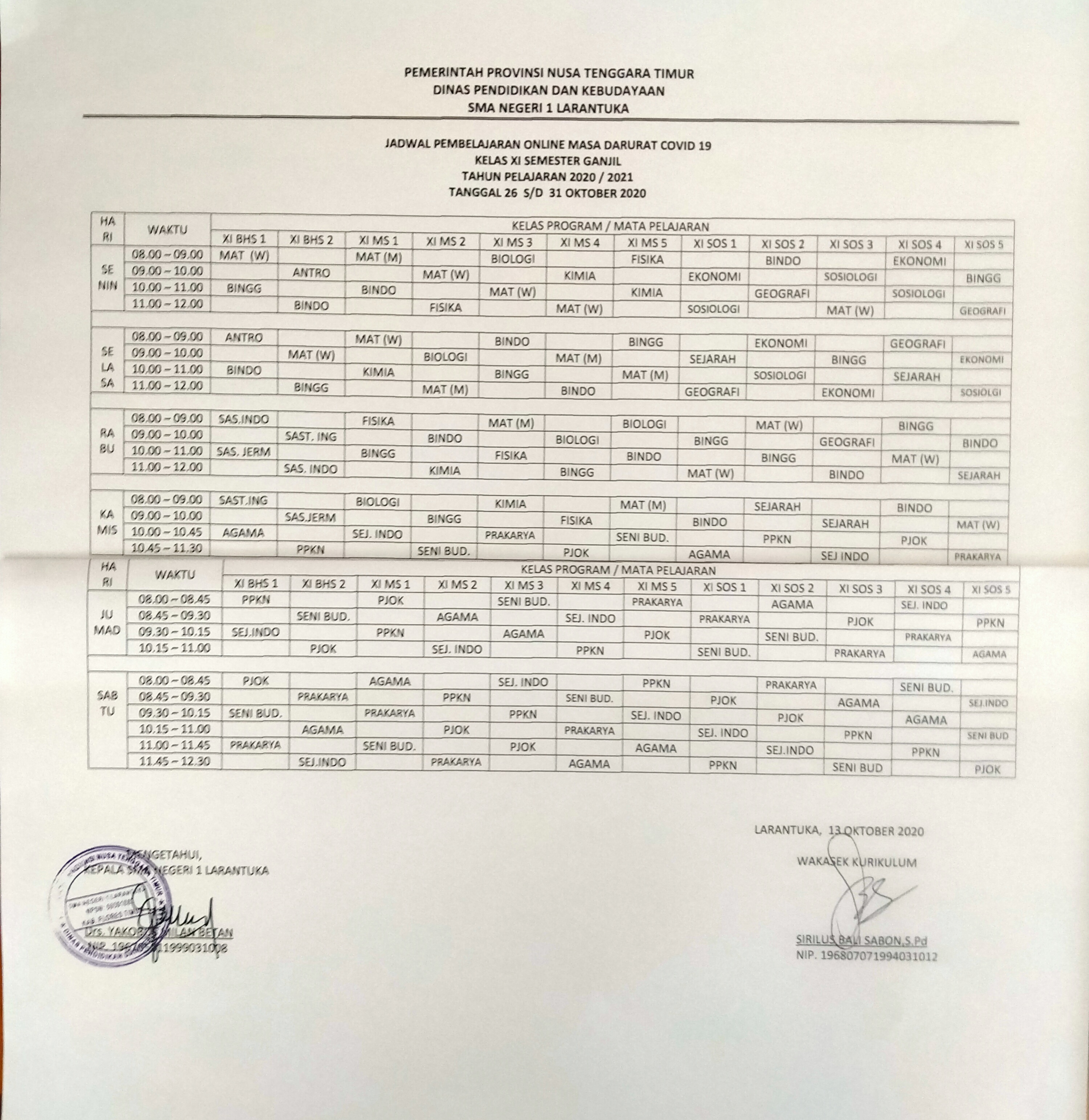 SMA NEGERI 1 LARANTUKA : JADWAL PJJ TAHAP 2 KELAS XI