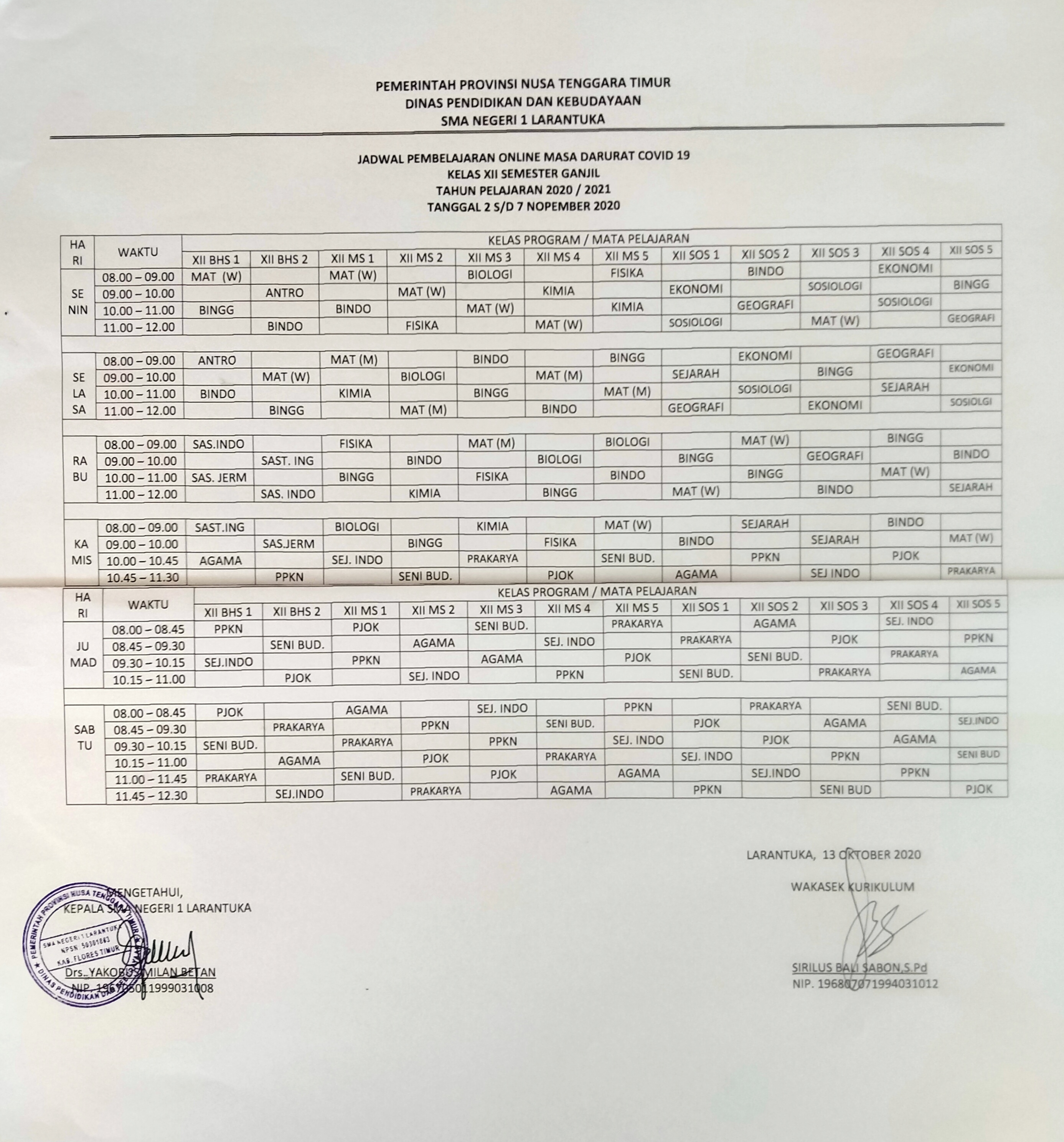 SMA NEGERI 1 LARANTUKA : JADWAL PJJ TAHAP 2 KELAS XII